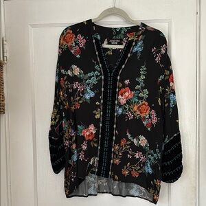 Johnny Was Black Floral Blouse